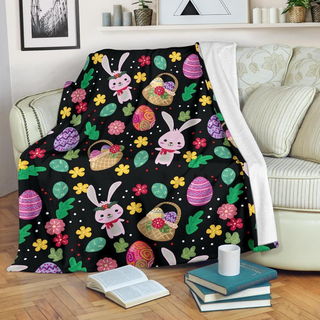 Easter Eggs Pattern Print Design Black Fleece Blanket