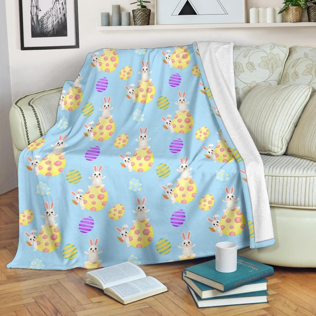 Easter Eggs Pattern Print Design Blue Fleece Blanket