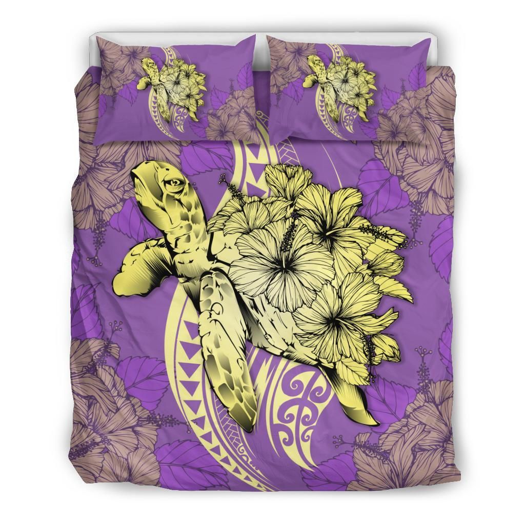 Easthetic Hawaii Polynesian Turtle Hibiscus Bedding Set
