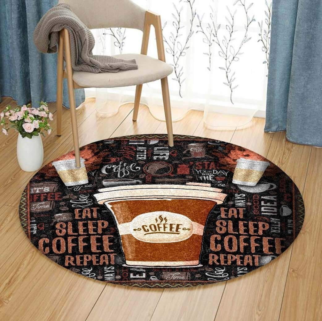 Eat Sleep Coffee Repeat Round Carpet