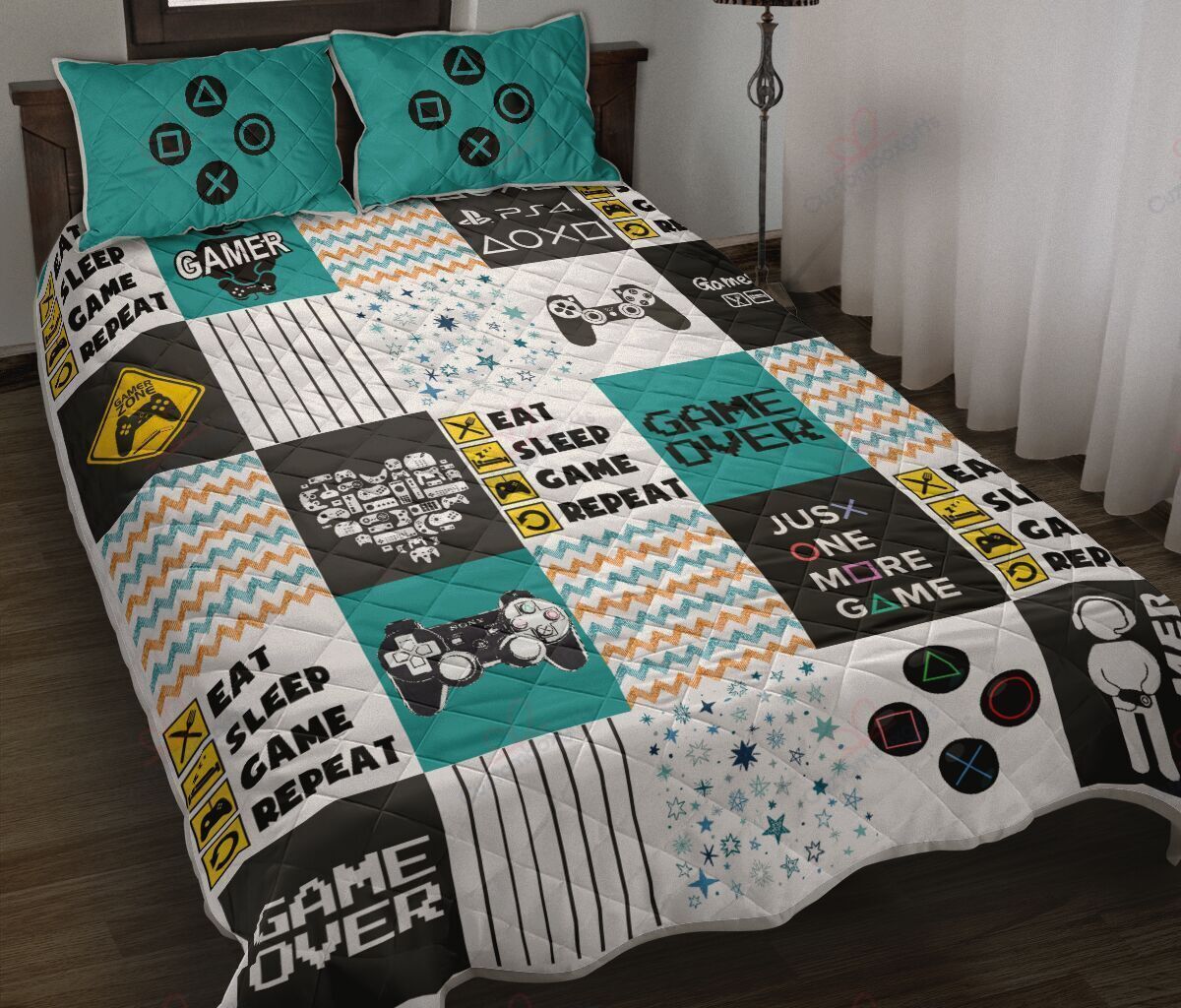 Eat Sleep Game Repeat Green Bedding Set
