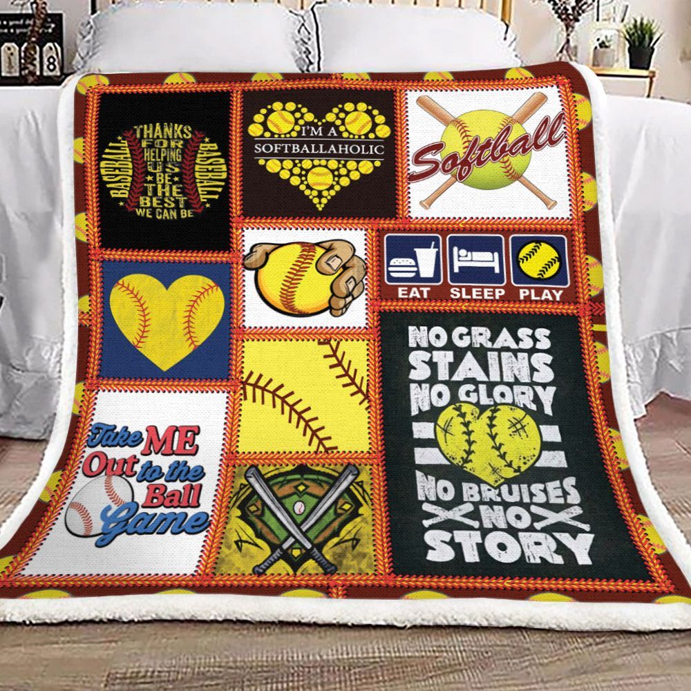 Eat Sleep Play Softball Sherpa Fleece Blanket