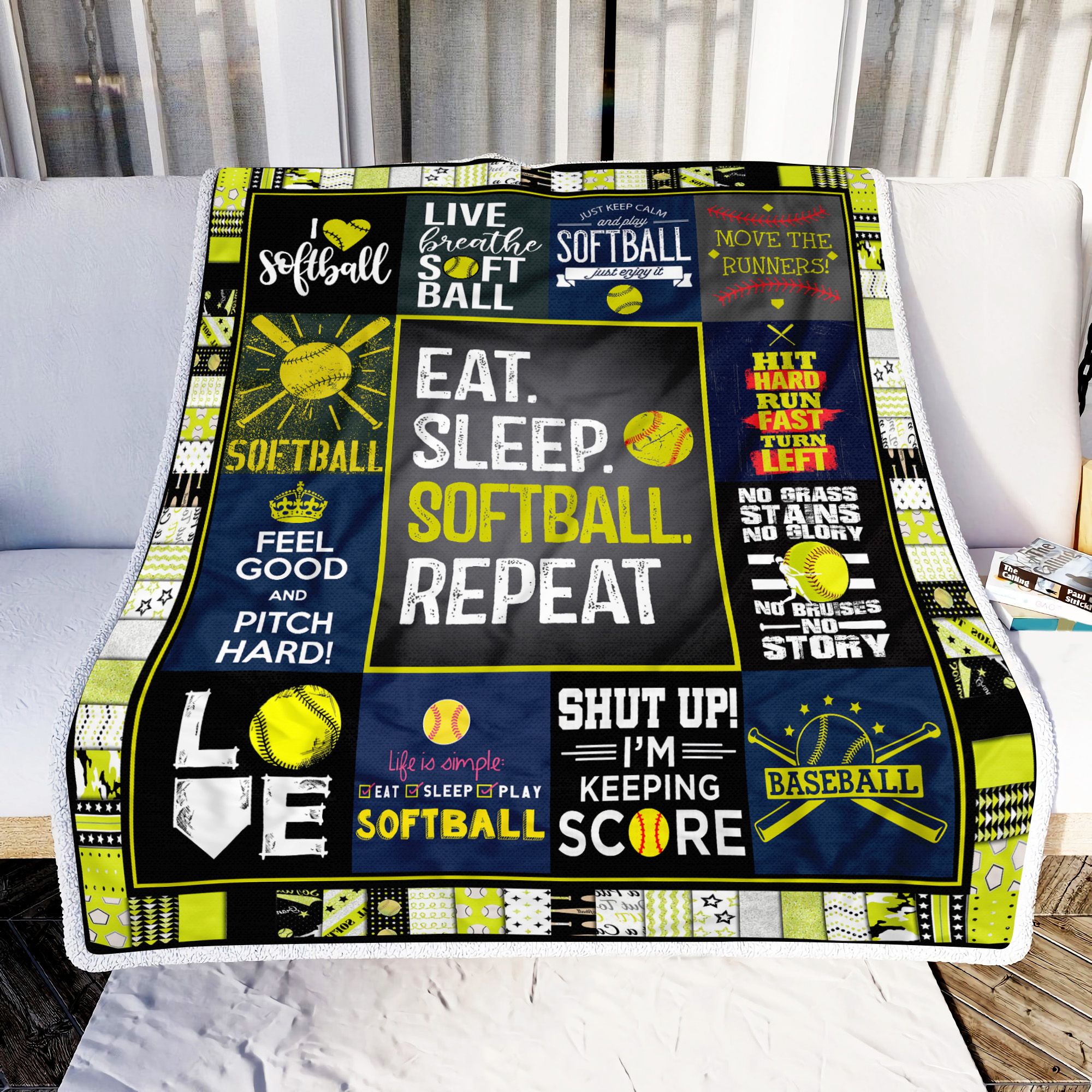 Eat Sleep Softball Fleece Blanket