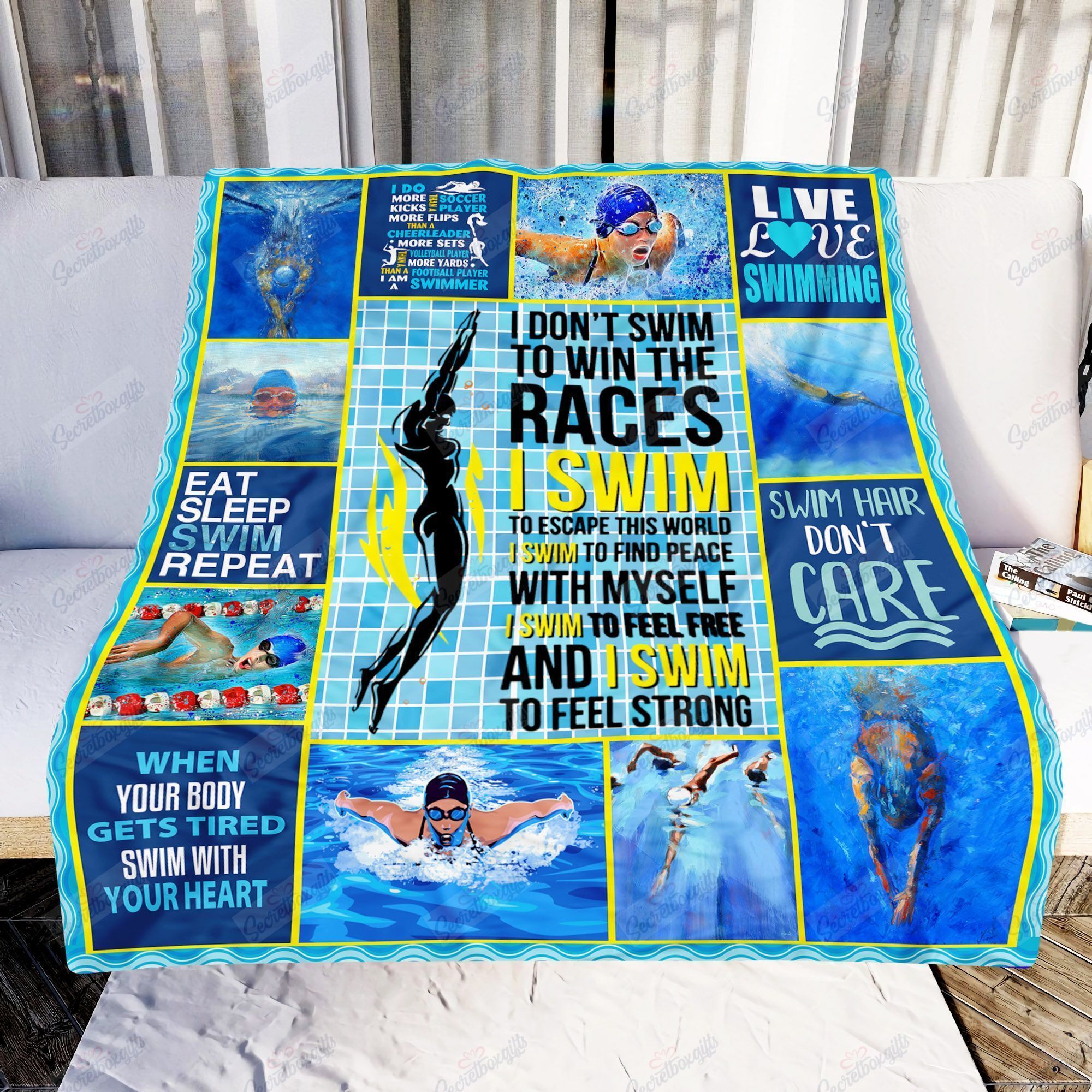Eat Sleep Swim Repeat Swimming Fleece Blanket