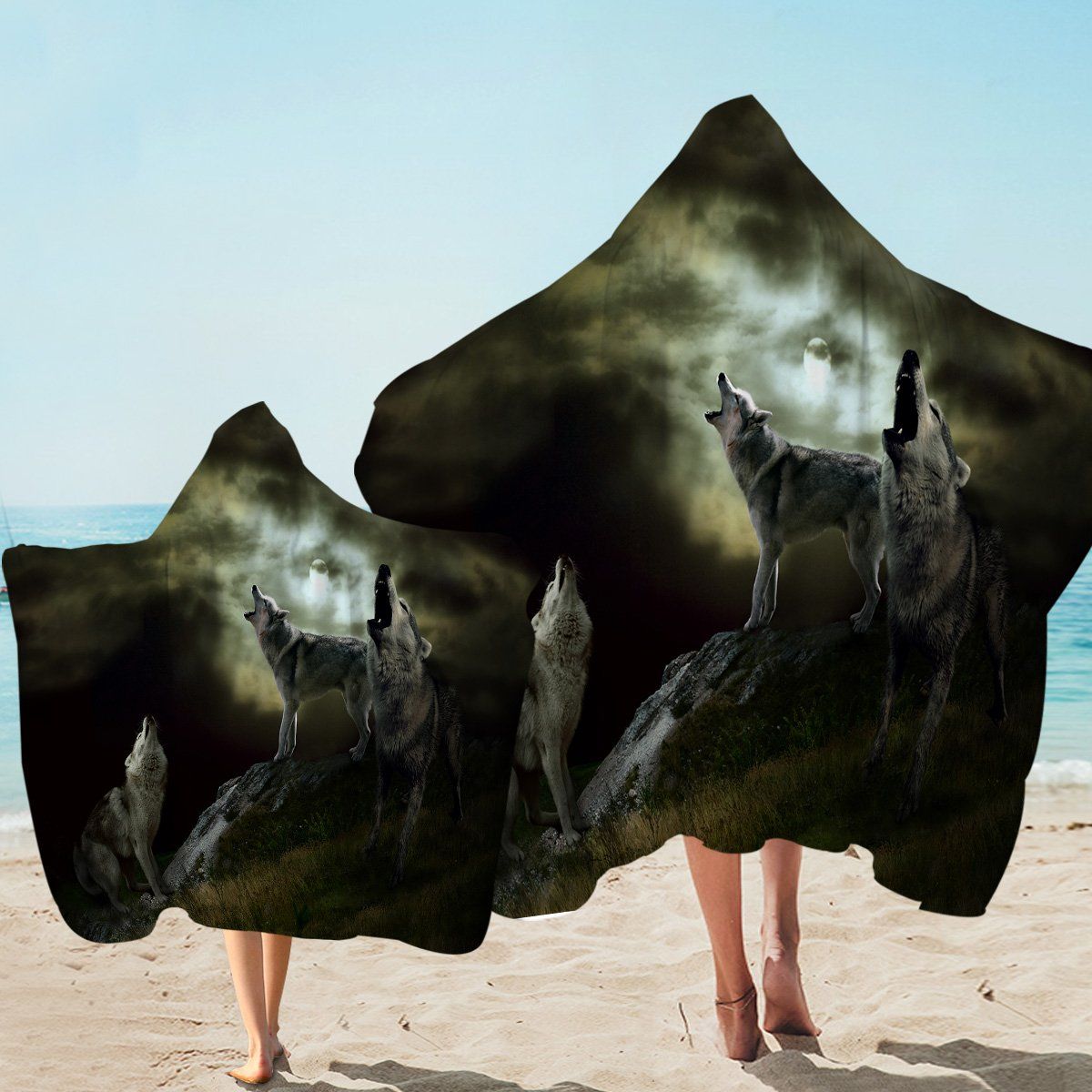 Eclipse Howling Wolf Never Back Down Printed Hooded Towel