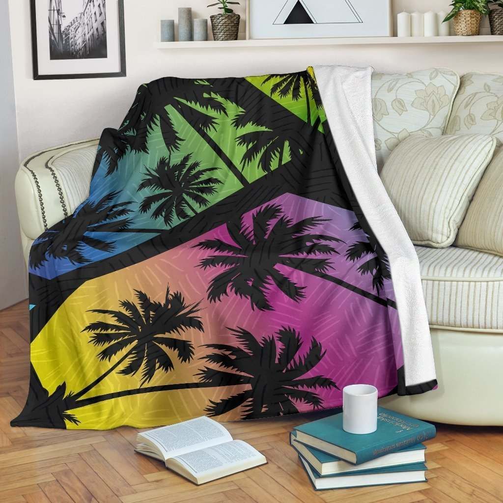 Edm Beach Palm Tree Sherpa Fleece Blanket