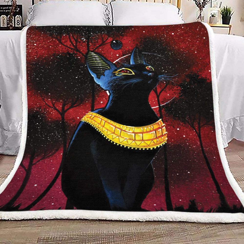 Egypt Black Cat Sherpa Fleece Blanket