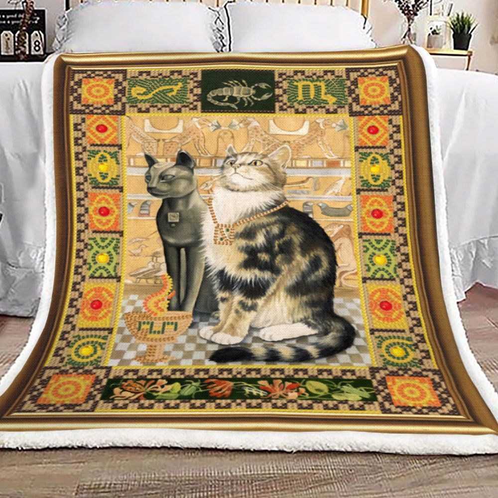 Egypt Cat Sherpa Fleece Blanket