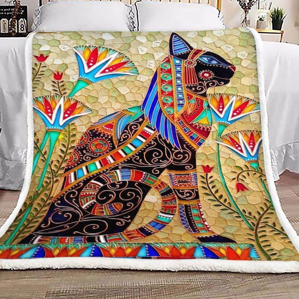 Egypt Cat Sherpa Fleece Blanket