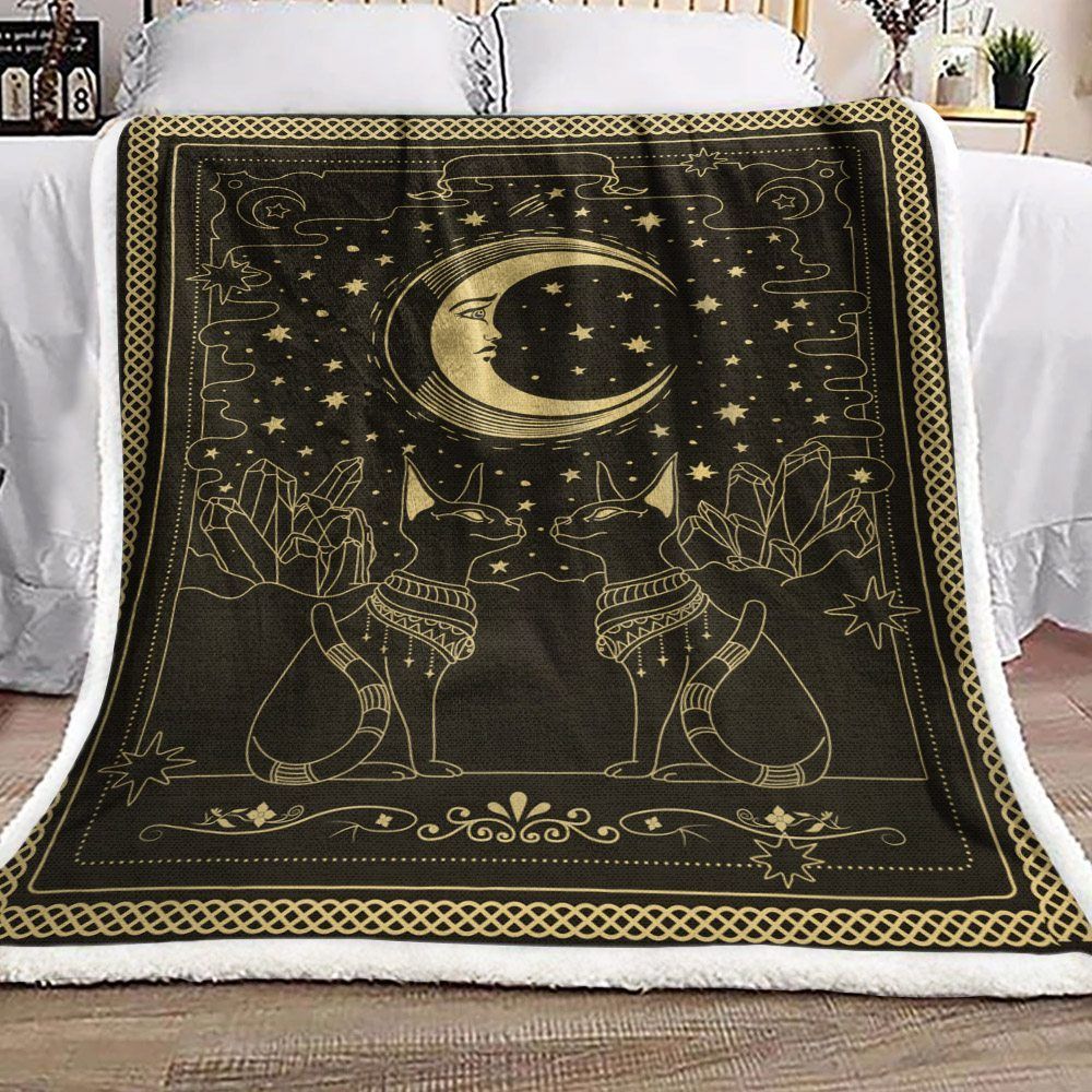 Egypt Sphynx Cat Moon Sherpa Fleece Blanket