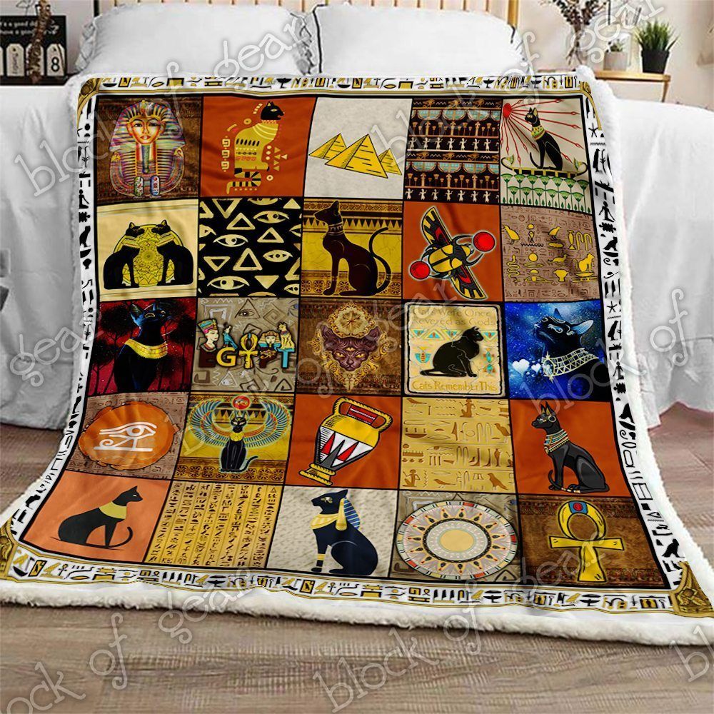 Egyptian Cat Sherpa Fleece Blanket