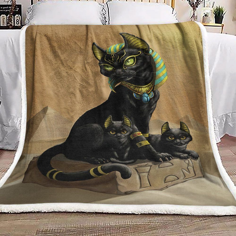 Egyptian Cat Sherpa Fleece Blanket