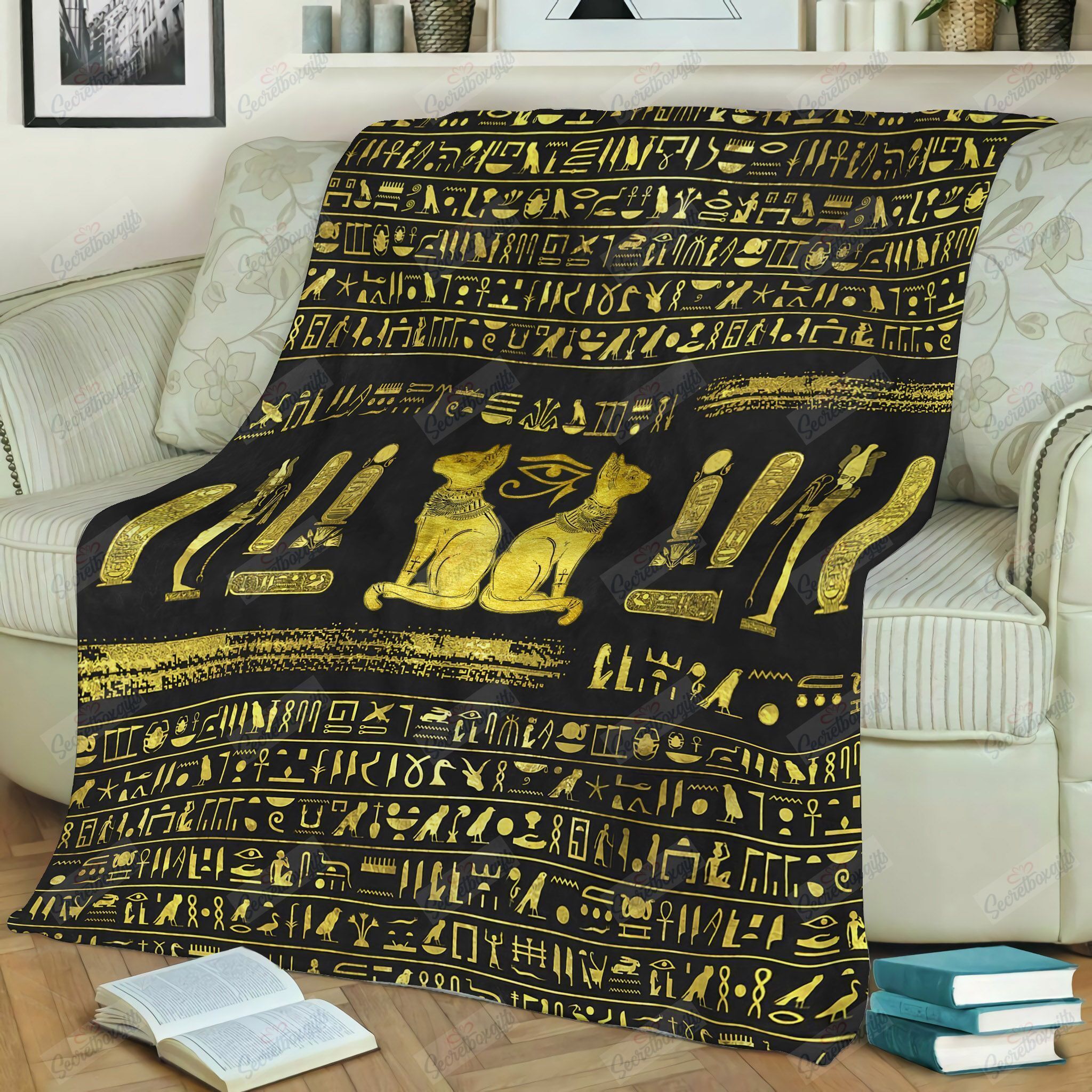Egyptian Cats And Eye Horus Fleece Blanket