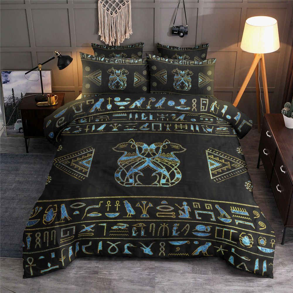 Egyptian Cats Gold And Blue Bedding Set