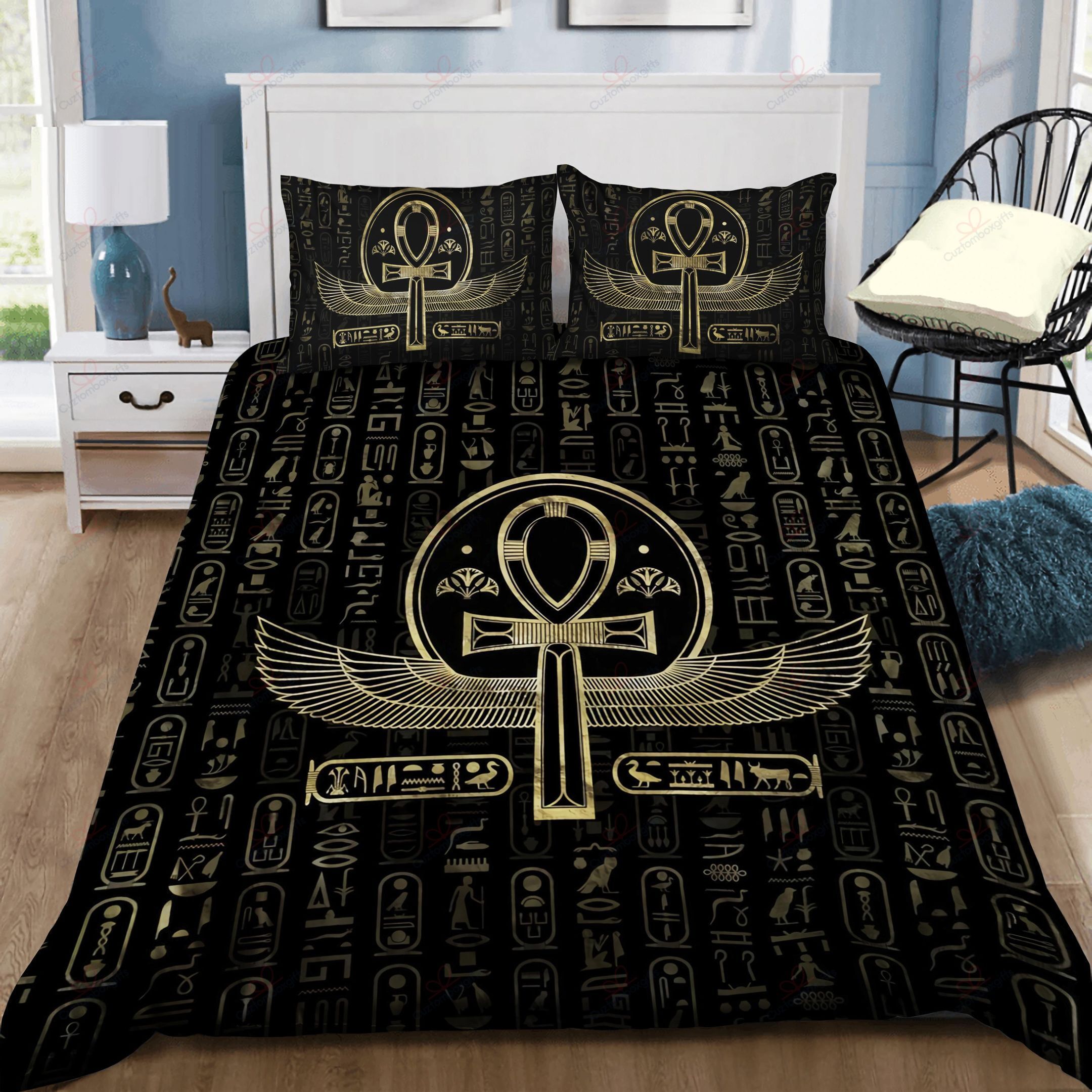 Egyptian Cross Gold And Black Bedding Set
