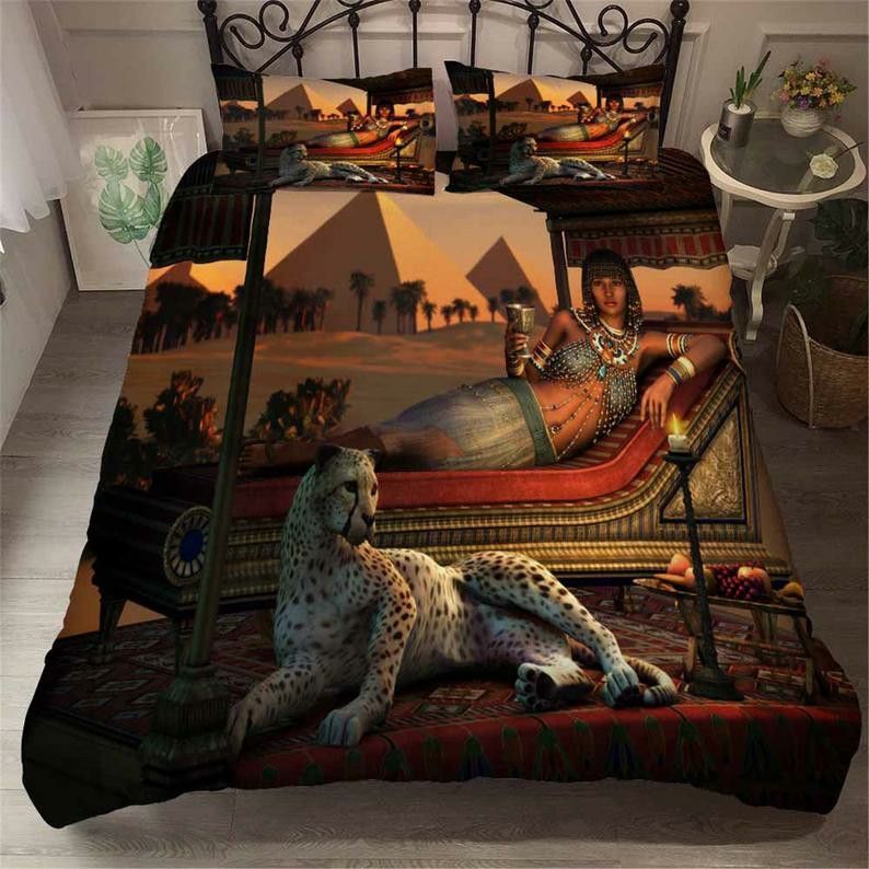 Egyptian Culture Egyptian Woman Leopard Bedding Set