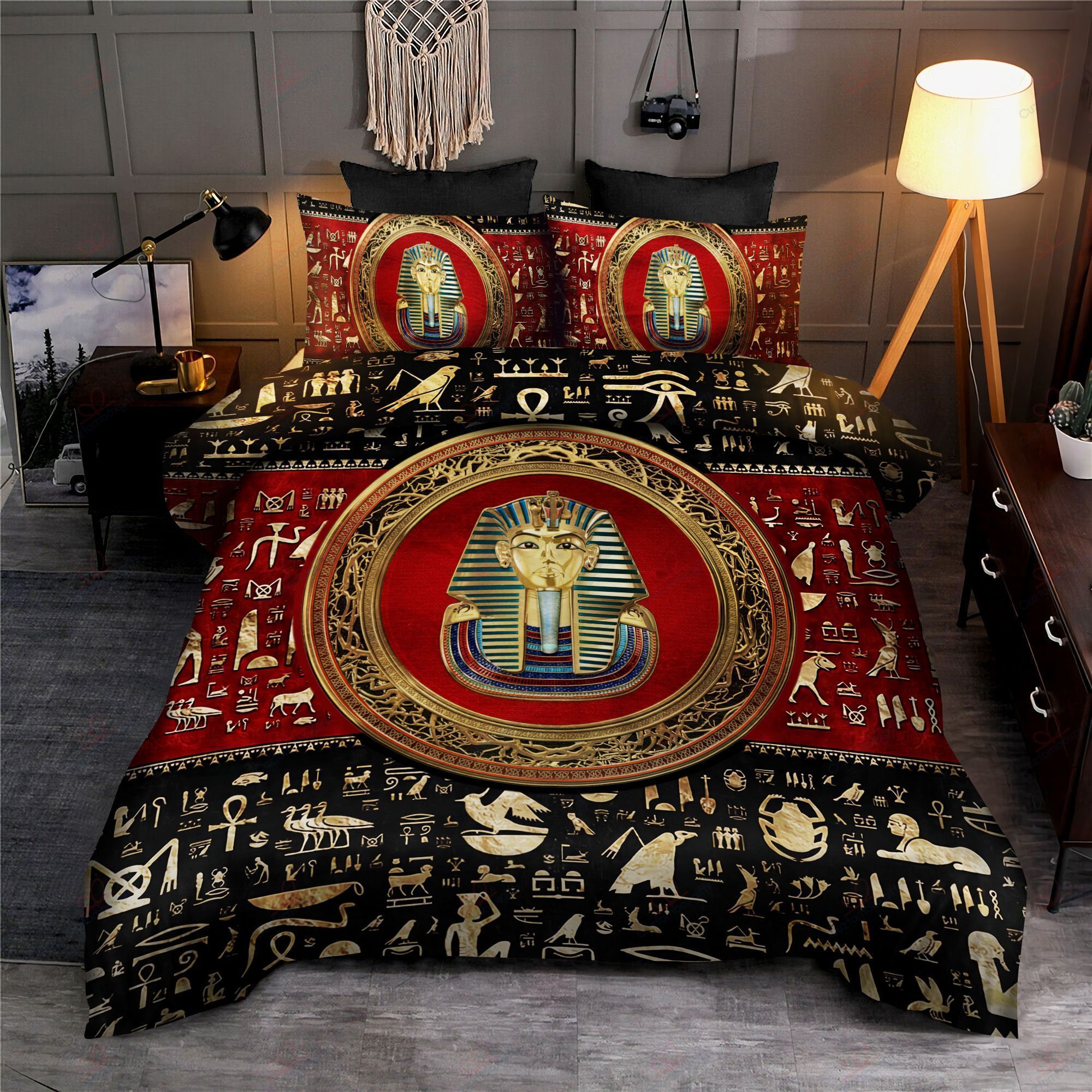 Egyptian King Tut Tutankhamun Gold Bedding Set