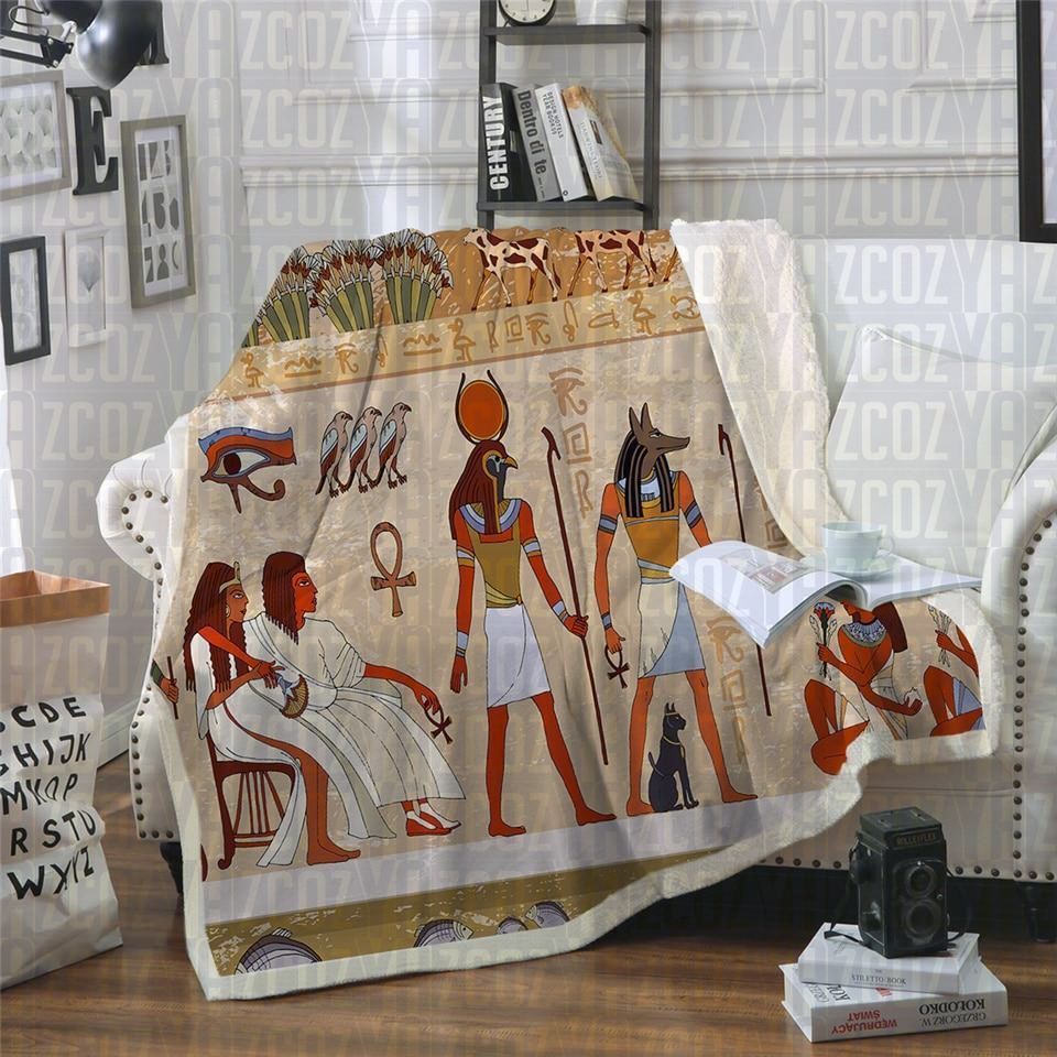 Egyptian Painting Sherpa Fleece Blanket