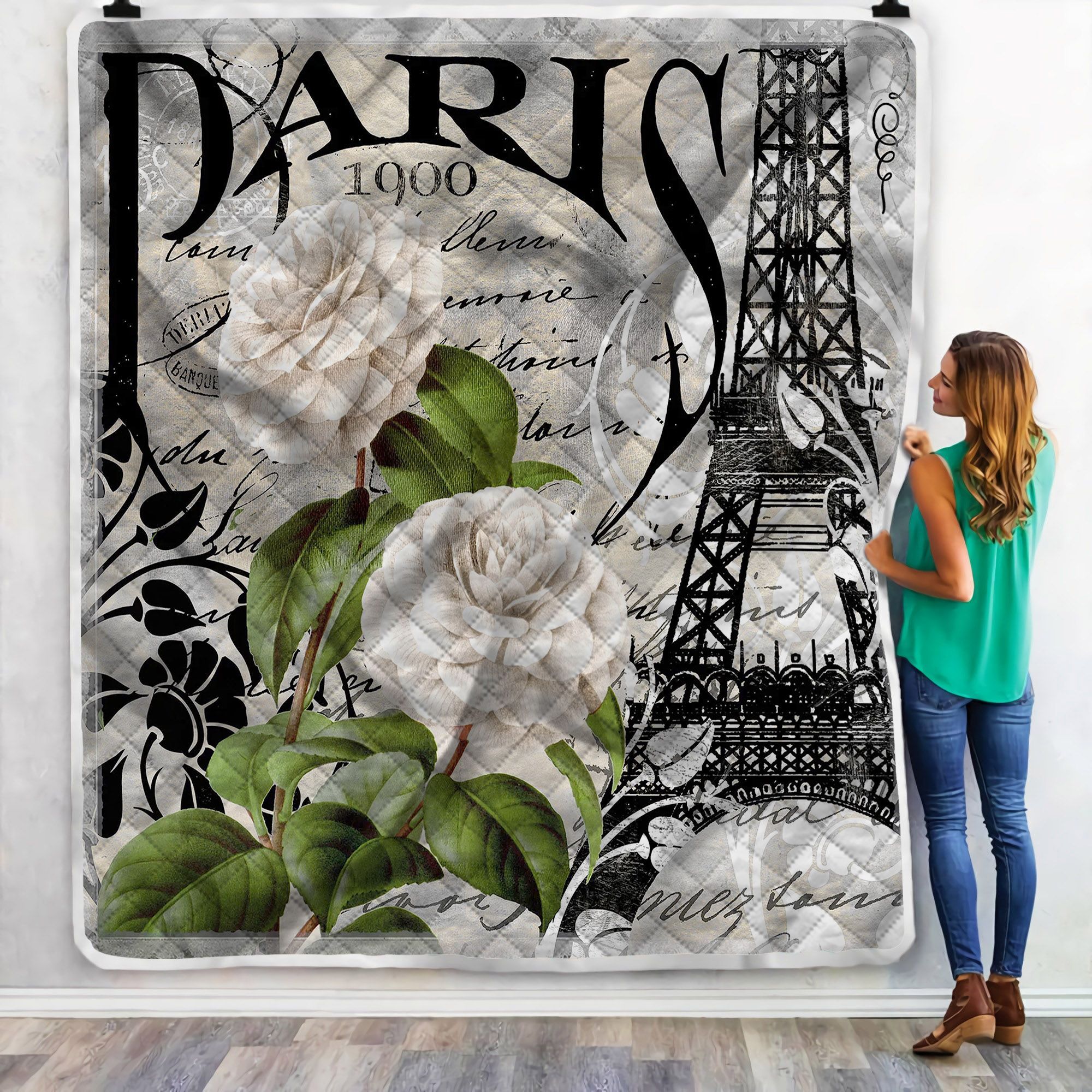 Eiffel Paris Postcard Sherpa Fleece Blanket