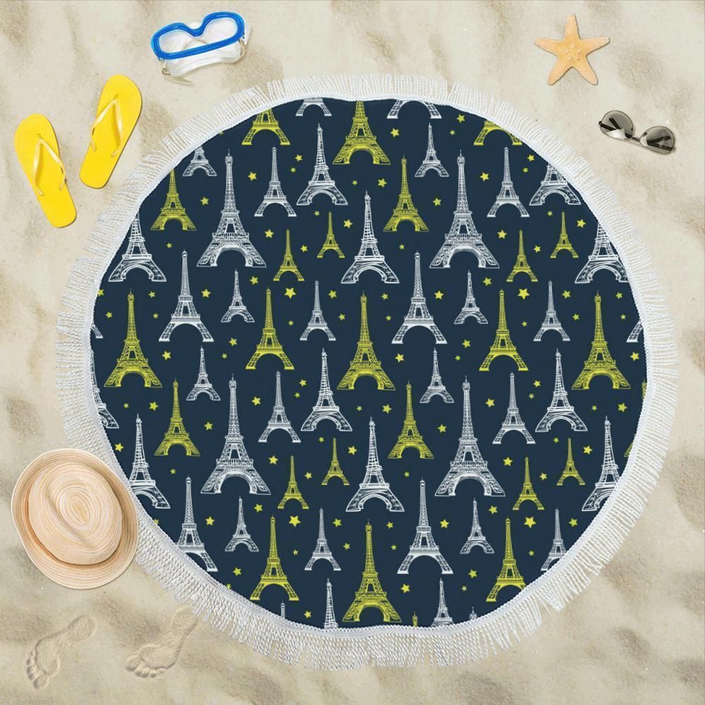 Eiffel Tower Star Print Round Beach Towel