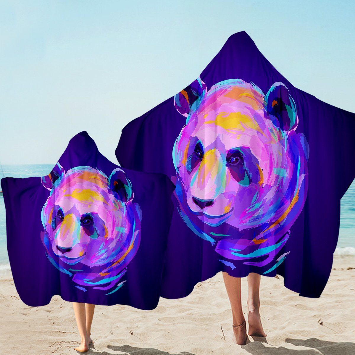 Electric Color Panda Printed Hooded Towel