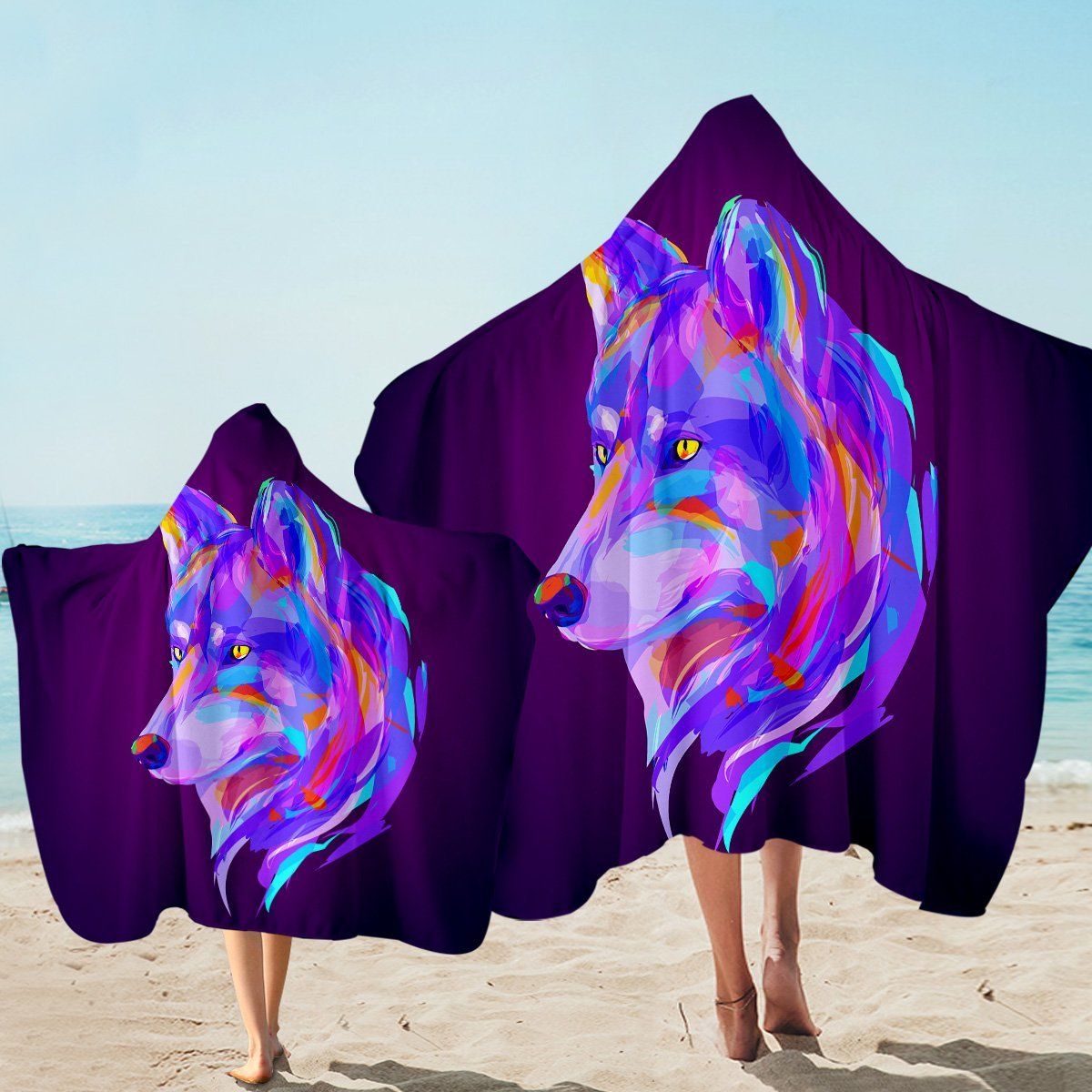 Electric Color Wolf 3d Printed Hooded Towel