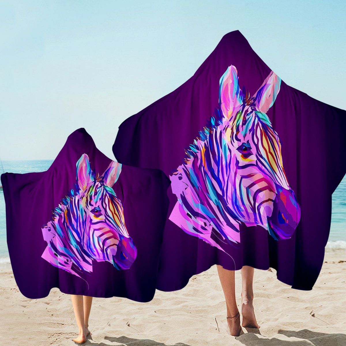 Electric Color Zebra Purple Printed Hooded Towel