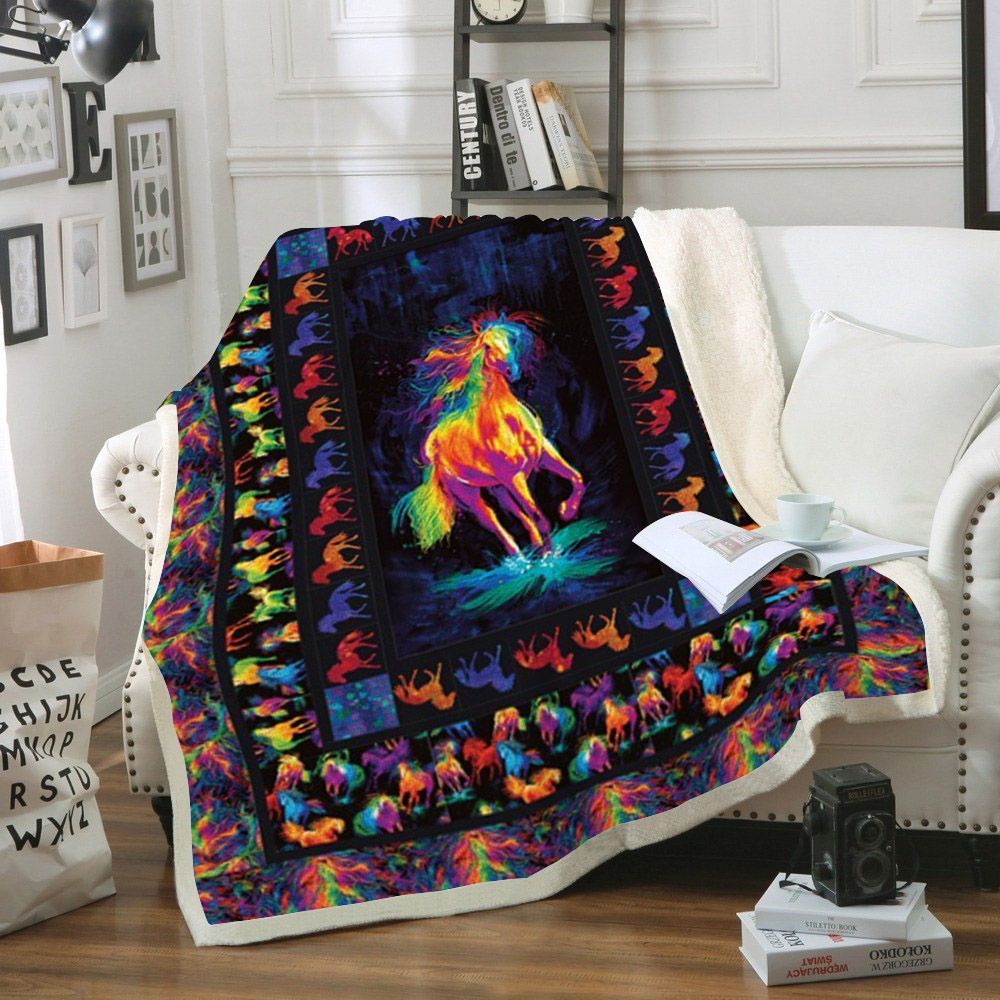 Electric Horses Sherpa Fleece Blanket