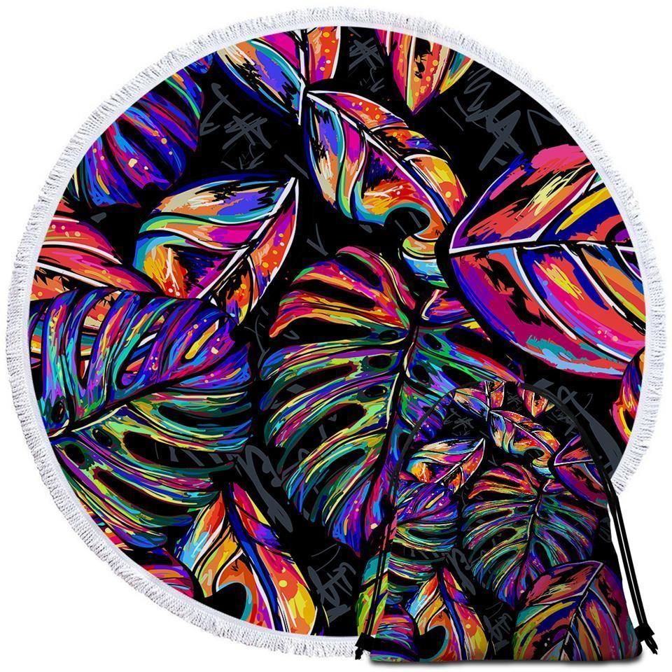 Electropical Leaves Printed Round Beach Towel