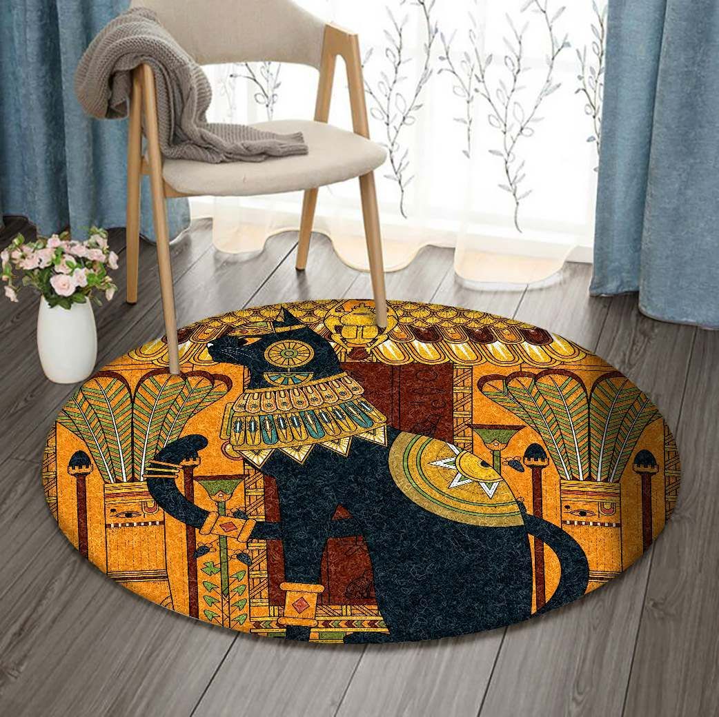 Elegant Egyptian Cat Round Carpet