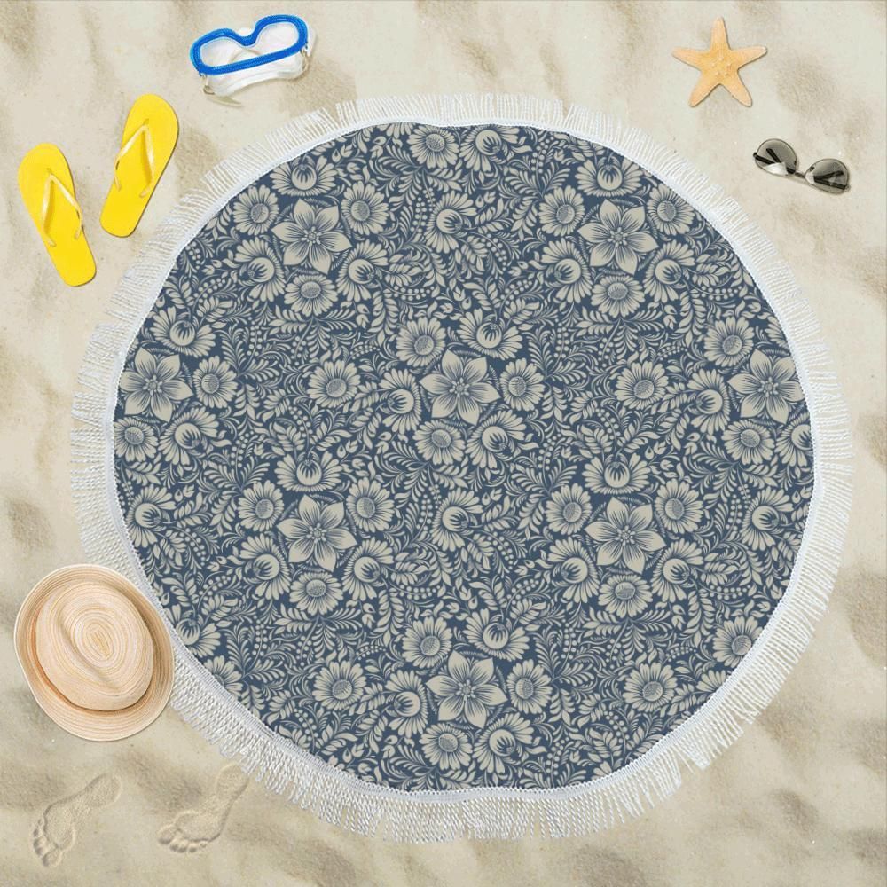 Elegant Floral Pattern Printed Round Beach Towel