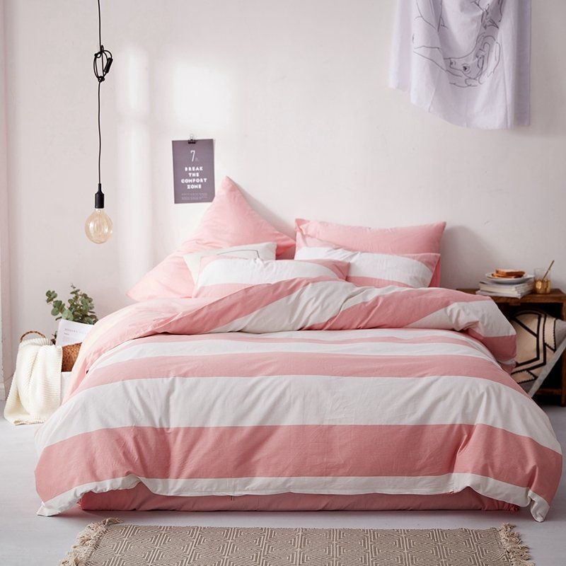 Elegant Pink And White Rugby Stripe Nautical Bedding Set