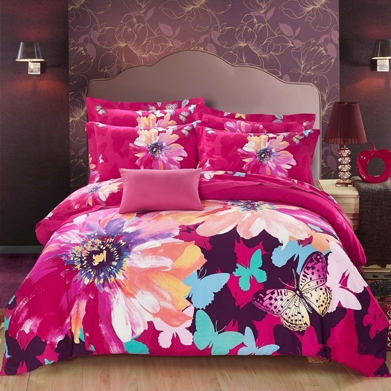 Elegant Watercolor Flower And Butterfly Bedding Set