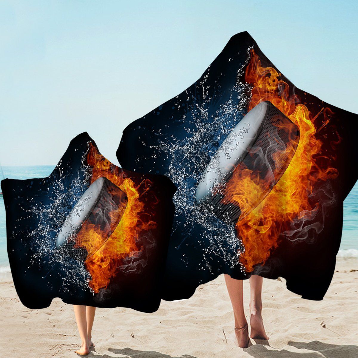 Element Contrast Ice And Flame Drum Printed Hooded Towel