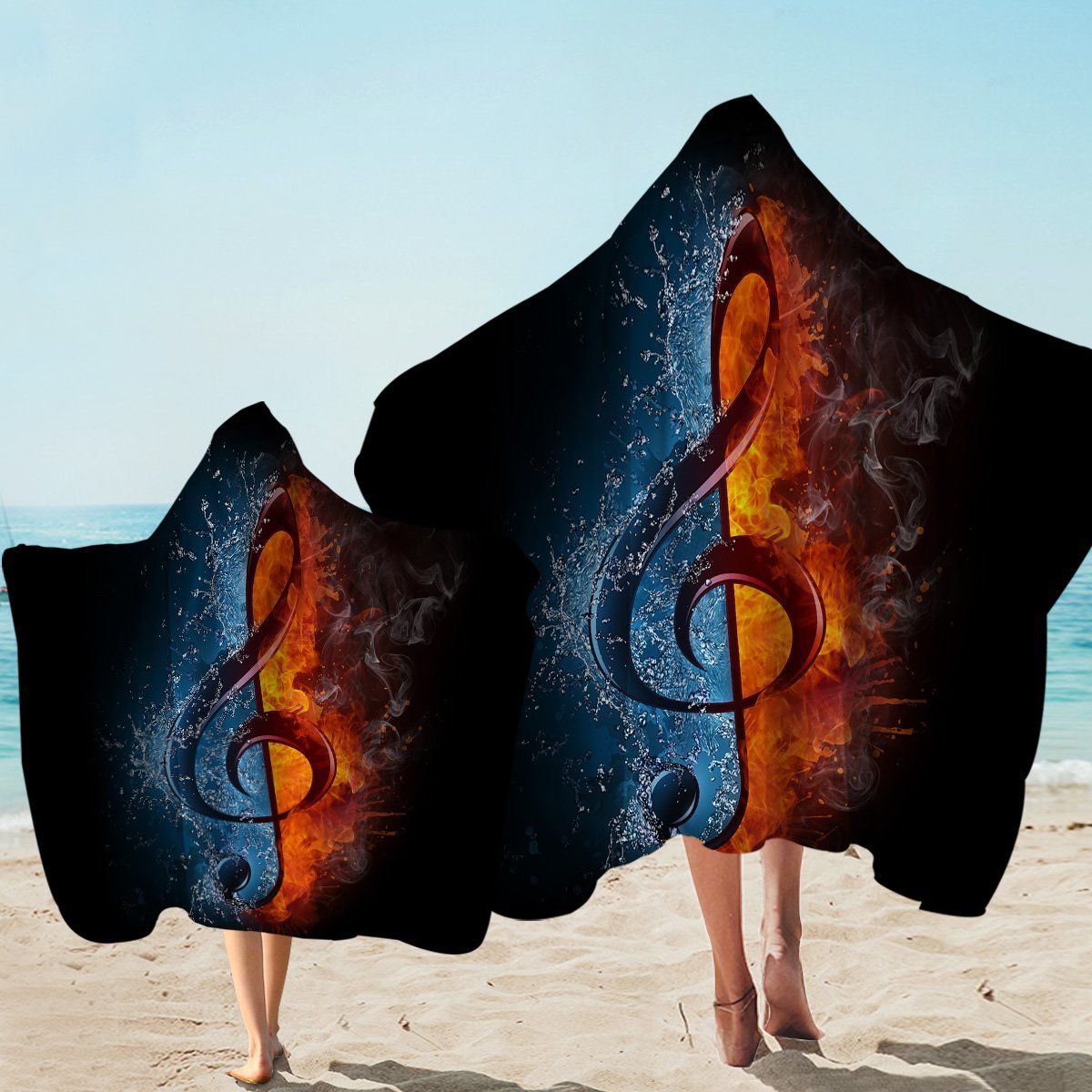 Elemental Contrast Ice And Fire Treble Clef Printed Hooded Towel