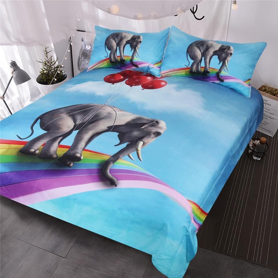 Elephant 3d Sky Blue Bedding Set