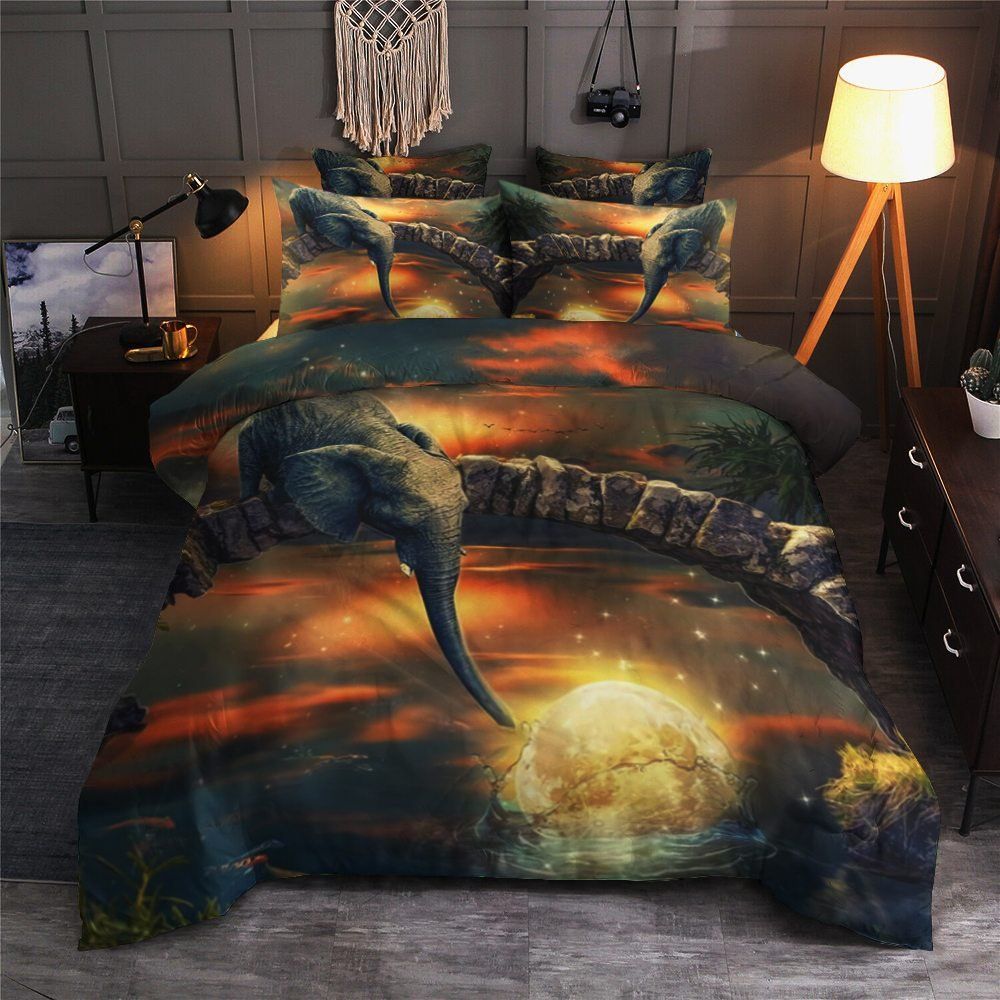 Elephant And Moon Cotton Bed Sheets Spread Comforter Bedding Set