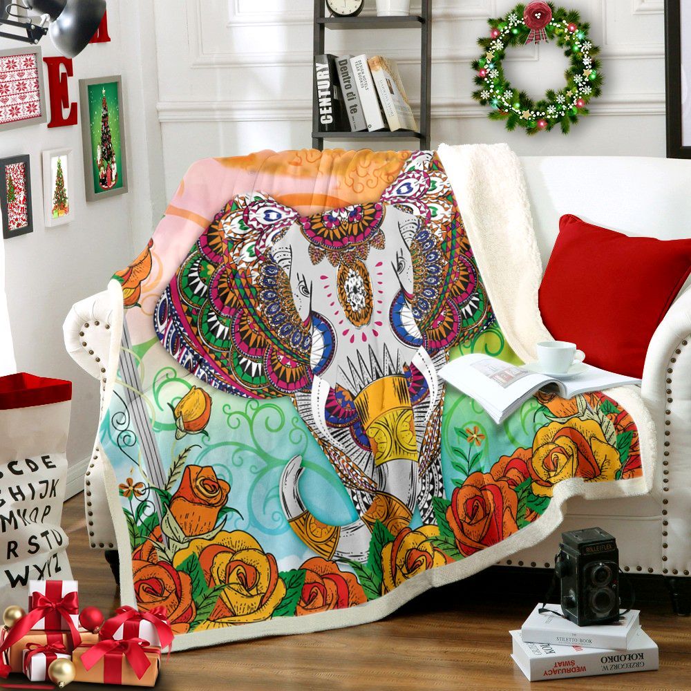 Elephant And Rose Sherpa Fleece Blanket