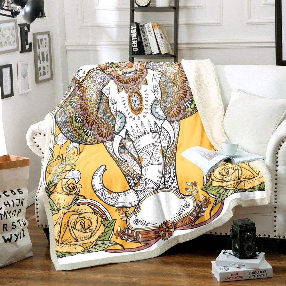 Elephant And Rose Sherpa Fleece Blanket