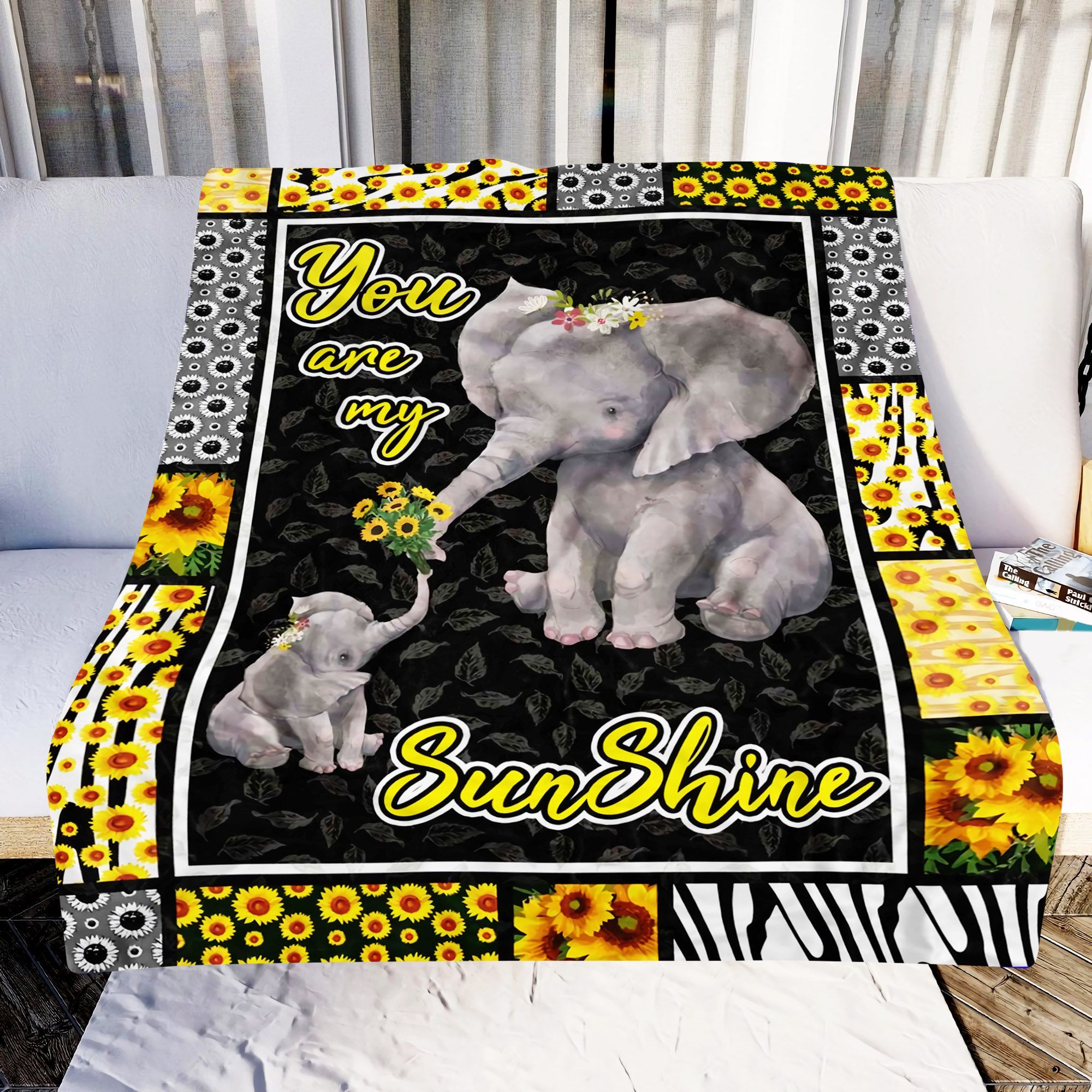 Elephant And Sunflower You Are My Sunshine Sherpa Fleece Blanket