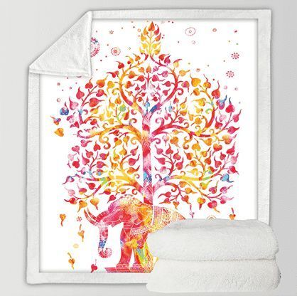 Elephant And Tree Of Knowledge Sherpa Fleece Blanket