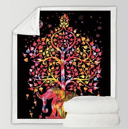 Elephant And Tree Of Knowledge Sherpa Fleece Blanket