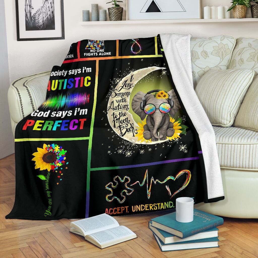 Elephant Autism Accept Understand Fleece Blanket Fleece Blanket