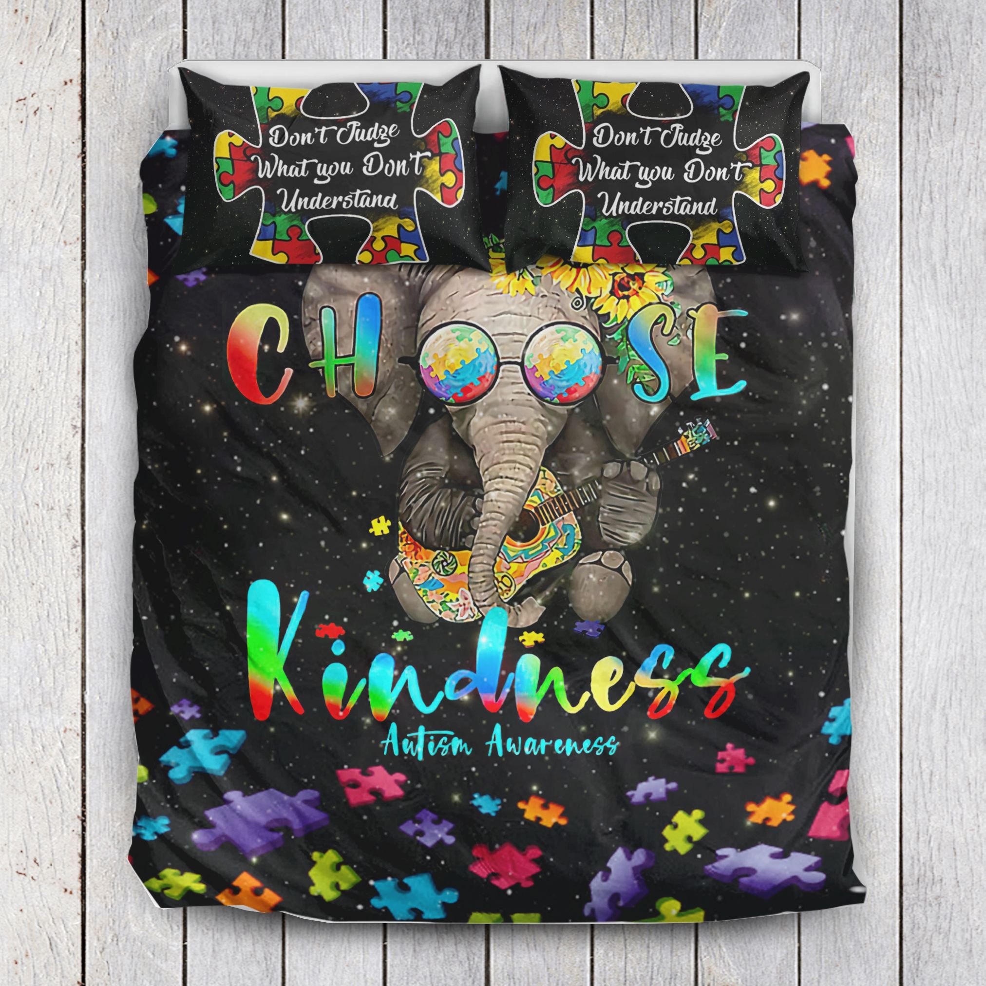 Elephant Autism Choose Kindness Bedding Set