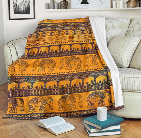 Elephant Aztec Sherpa Fleece Blanket