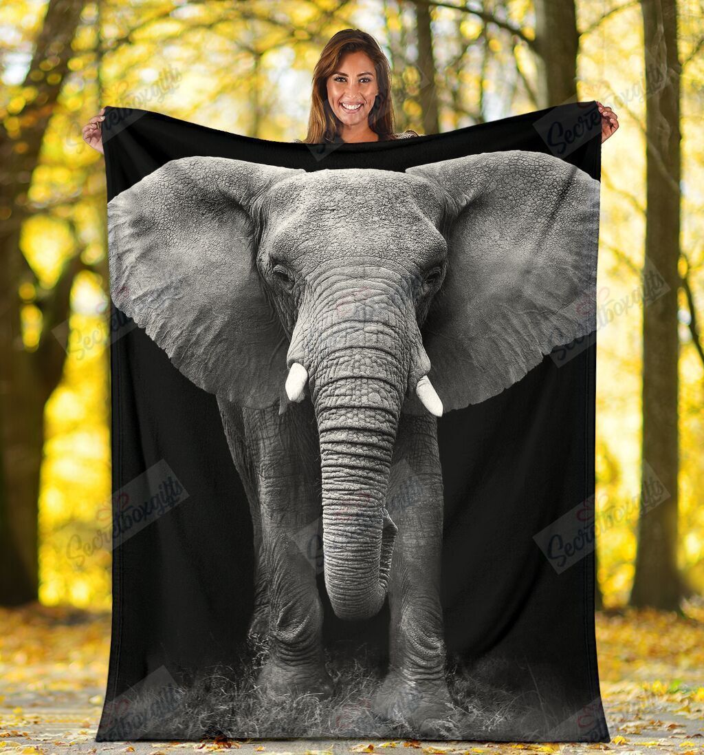 Elephant Black Fleece Blanket