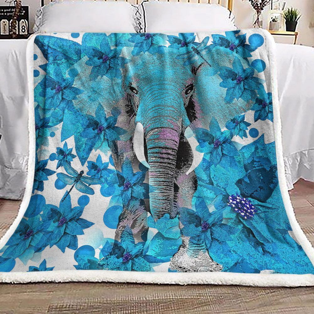 Elephant Blue Sherpa Fleece Blanket