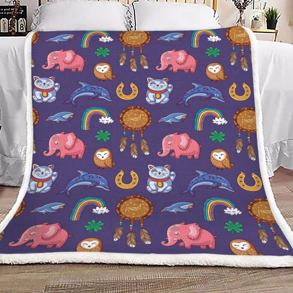 Elephant Cat Owl Sherpa Fleece Blanket