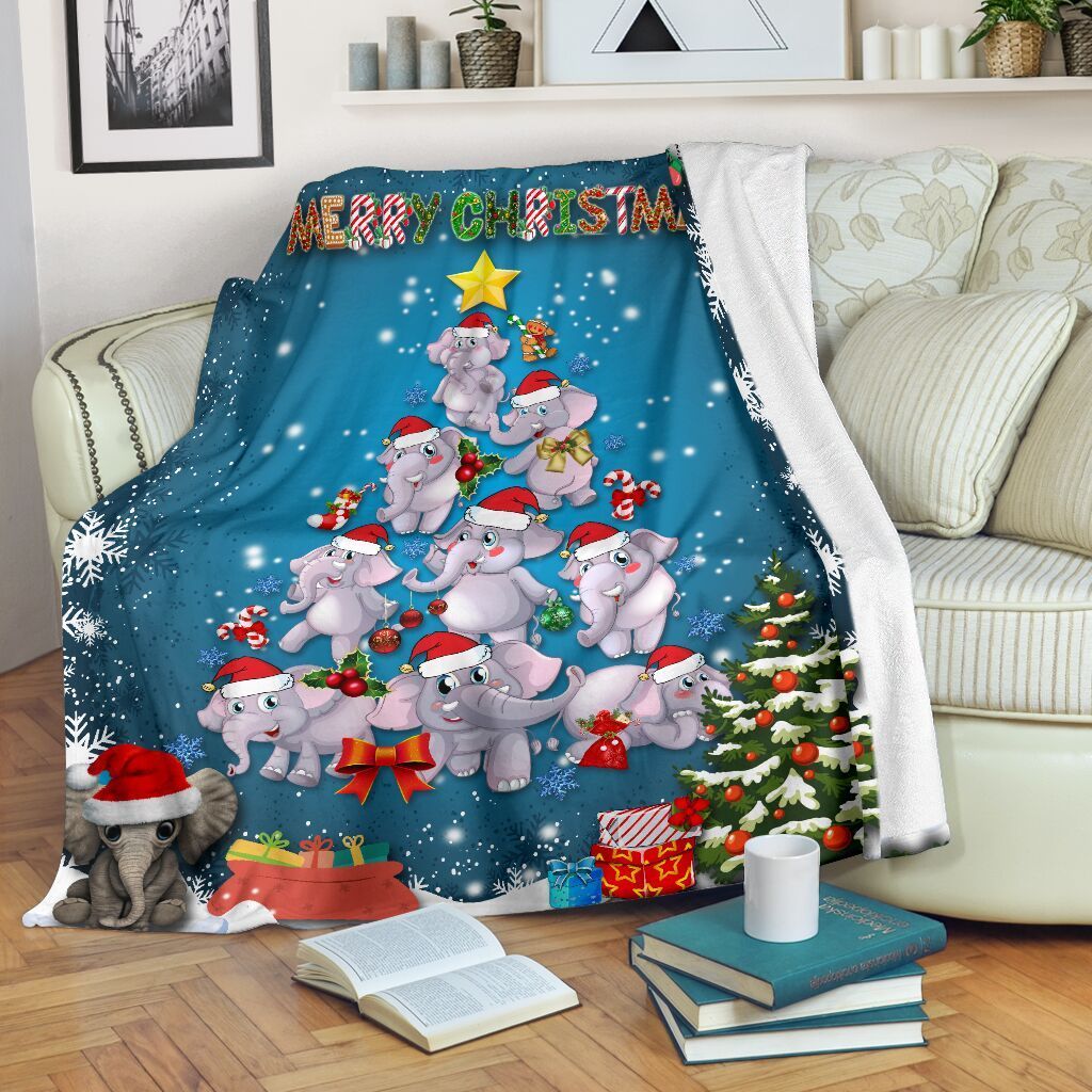 Elephant Chirstmas Sherpa Fleece Blanket