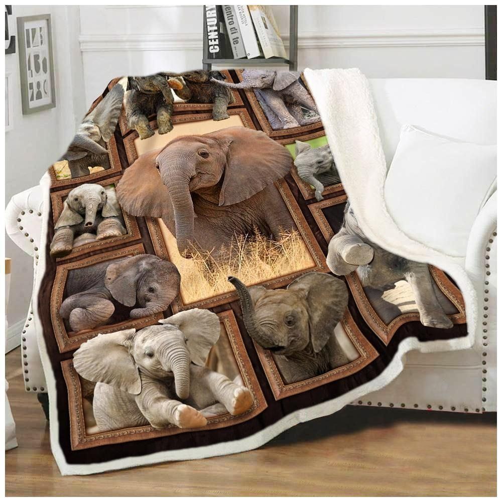 Elephant Sherpa Fleece Blanket
